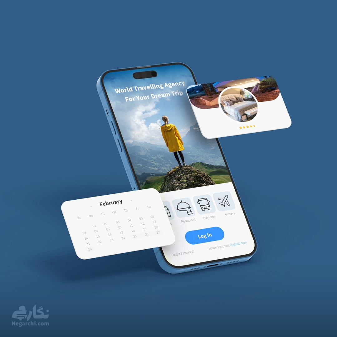 موکاپ صفحات اپلیکیشن با المان‌های شناور (Pop-ups) - فرمت PSD