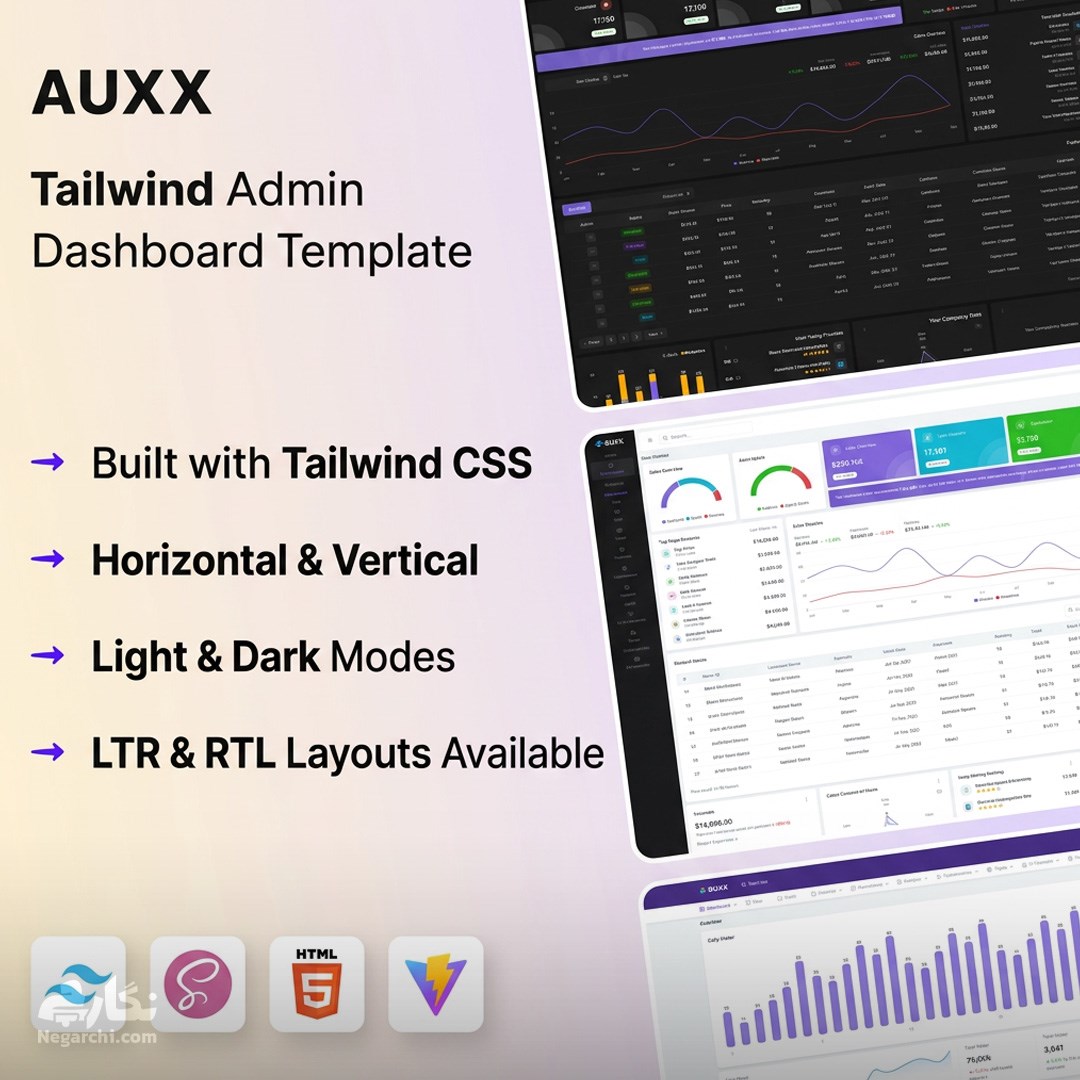 قالب داشبورد مدیریت حرفه‌ای مبتنی بر Tailwind CSS - آکس (Auxx)