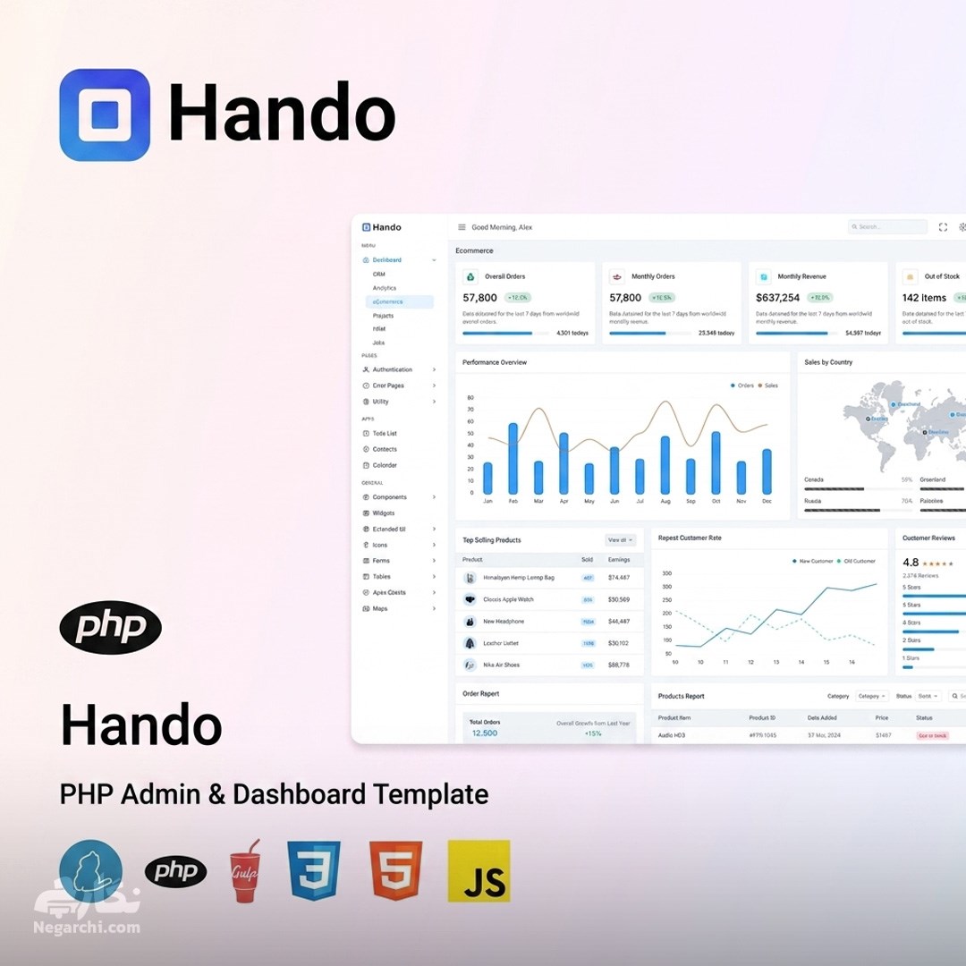 قالب HTML داشبورد مدیریتی با زبان PHP - هندو (Hando)