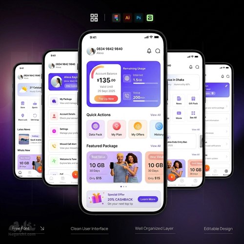 کیت رابط کاربری اپلیکیشن موبایل مخصوص فتوشاپ و ایلاستریتور
