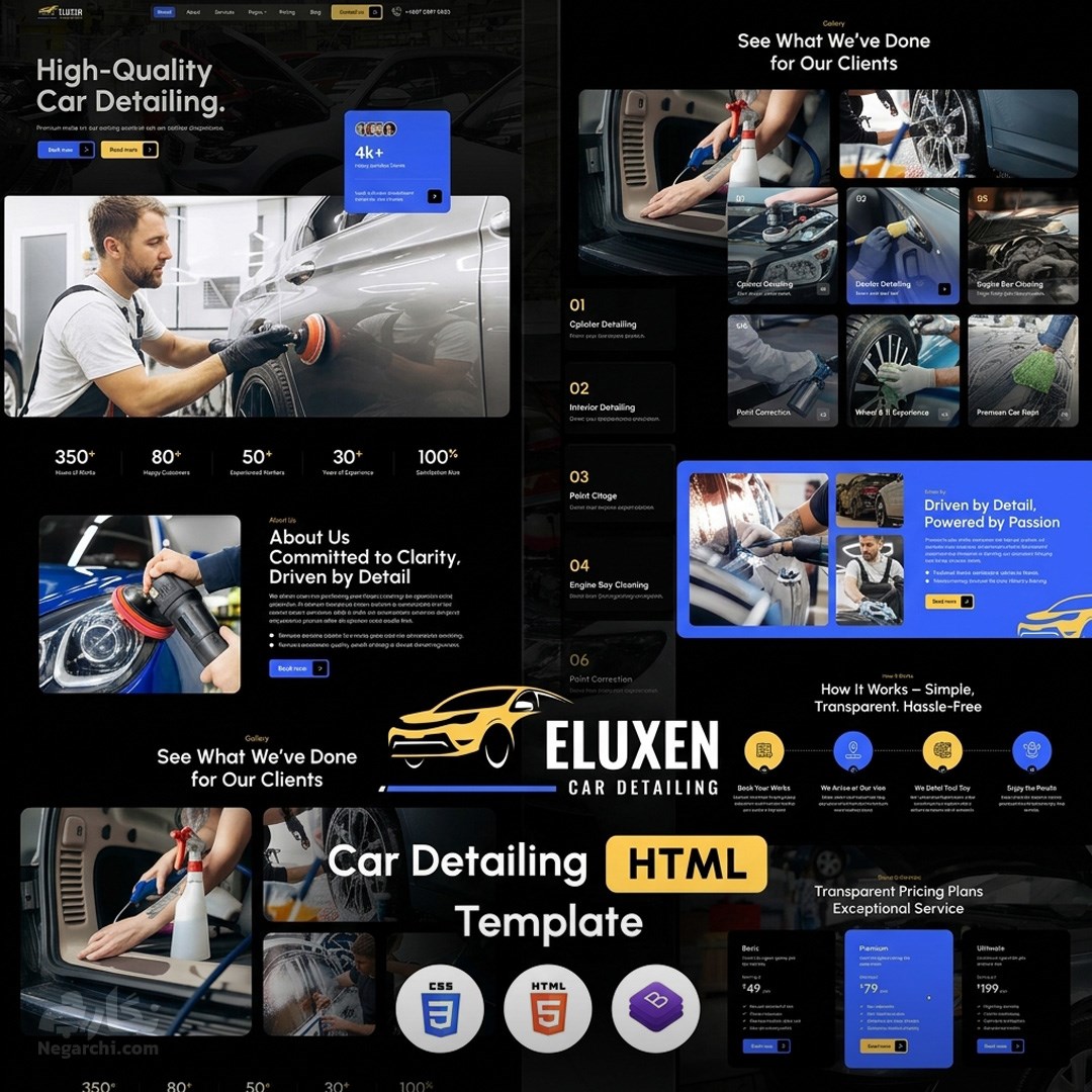 قالب شرکتی HTML سایت دیتیلینگ و خدمات خودرو Eluxen