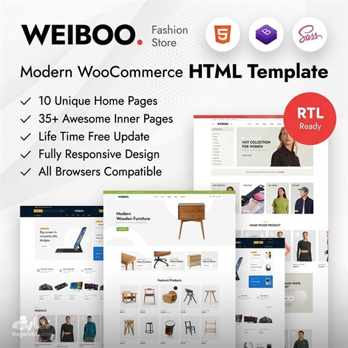 قالب HTML سایت فروشگاهی Weiboo + نسخه راست‌چین (RTL)