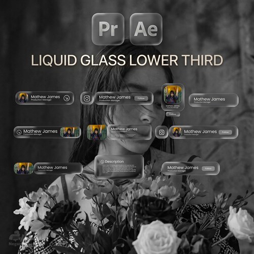 پک زیرنویس و تایتل شیشه‌ای با افکت Liquid Glass مخصوص افترافکت و پریمیر